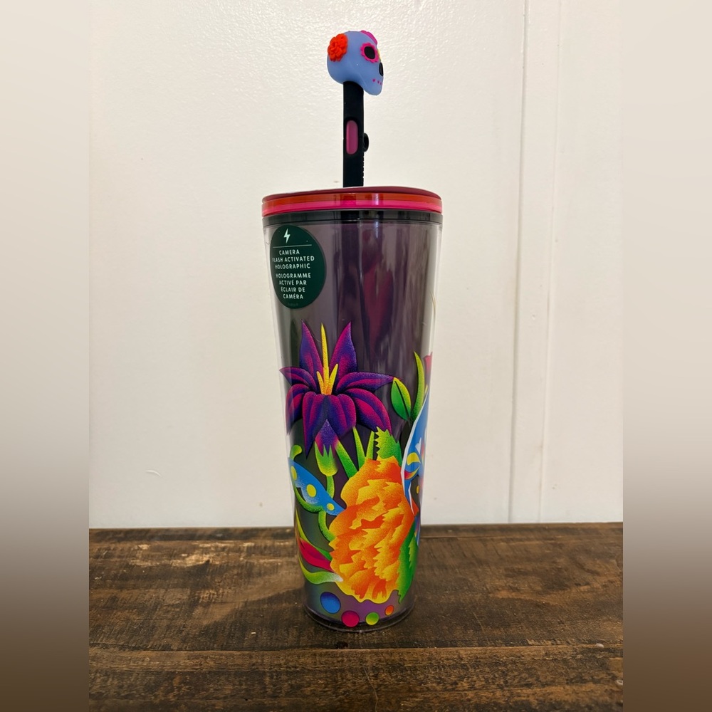 Starbucks Dia De Los Muertos 2025 24 oz Tumbler with Straw and Straw Topper NWT - Picture 4 of 5
